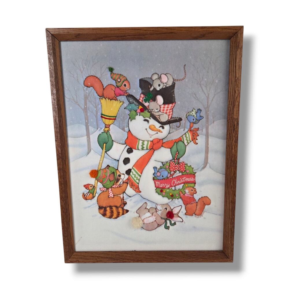Vintage Merry Christmas Frosty the Snowman Winter Snow Wall Hanging 3D Blue Red